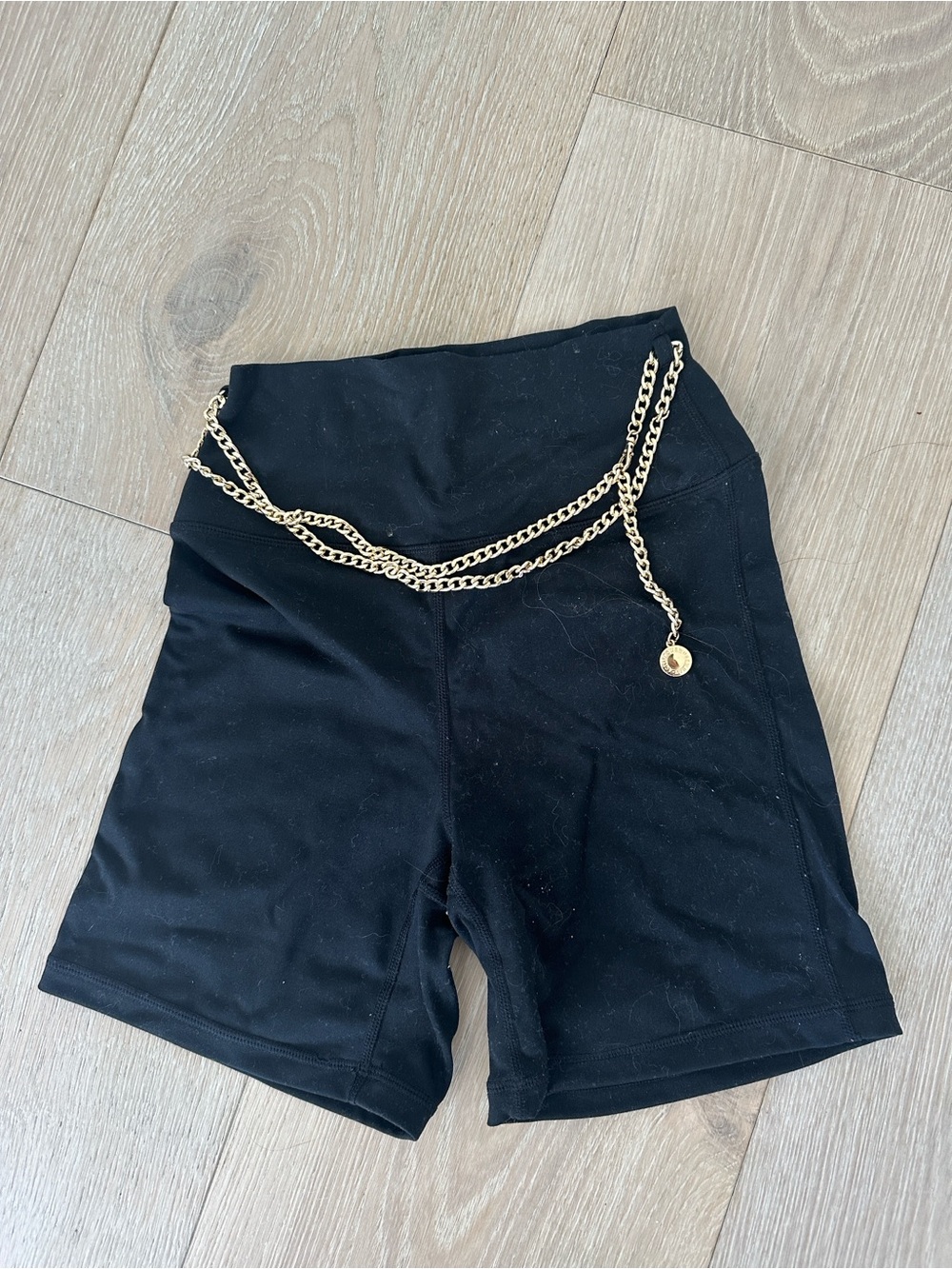 WeWoreWhat Black Bike Shorts with Gold Chain Trim